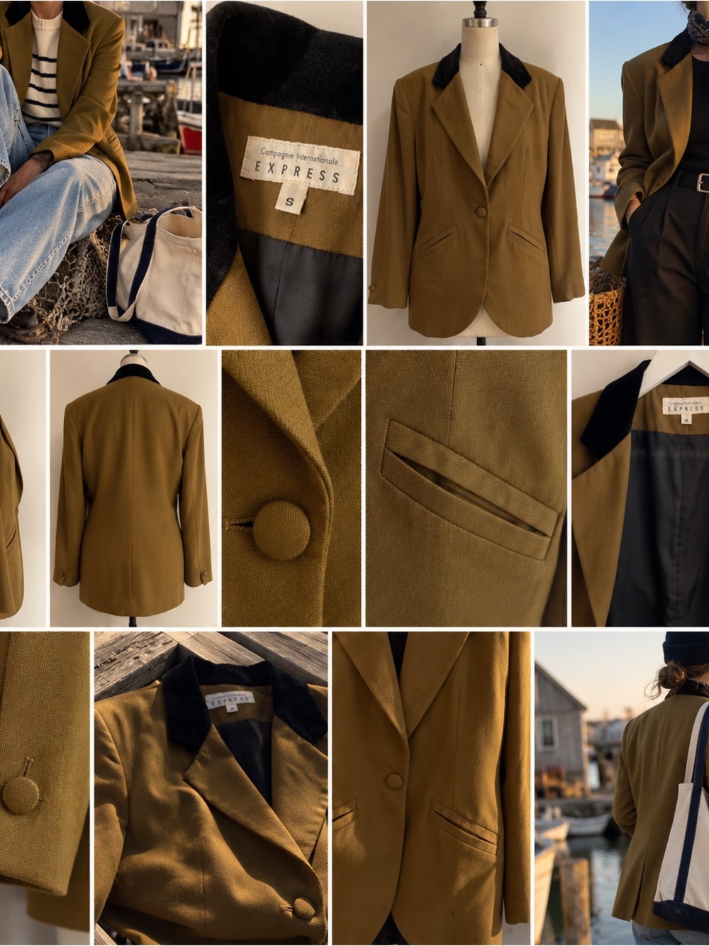 Express Olive Green Blazer with Black Velvet Collar